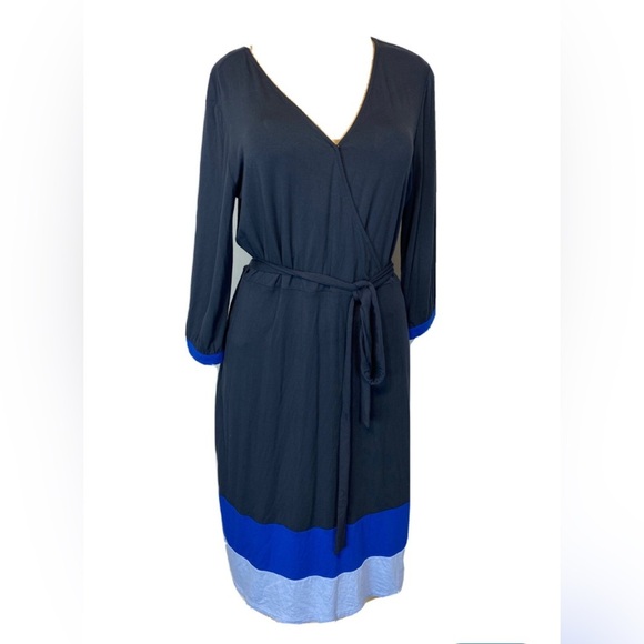 The Limited Jersey Navy and Blue Faux Wrap Dress size large - Picture 1 of 10
